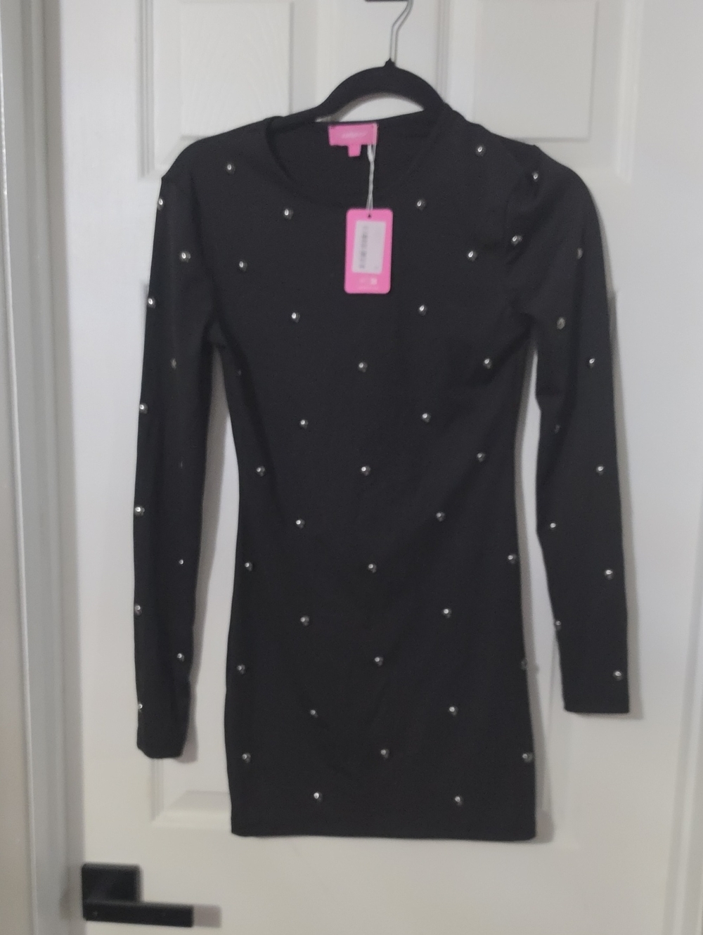 Edikted Black Long-Sleeve Pearl Embellished Dress
